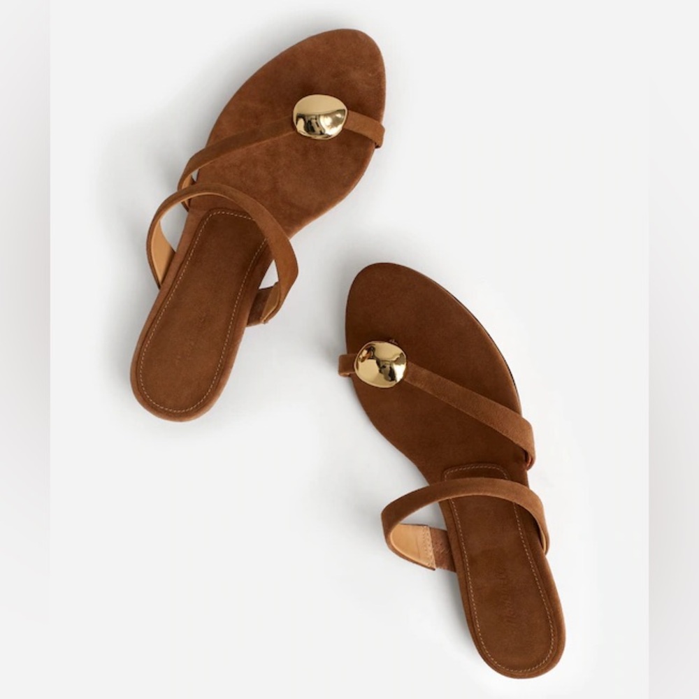 Madewell Brown Suede Slide Sandals with Gold Accent